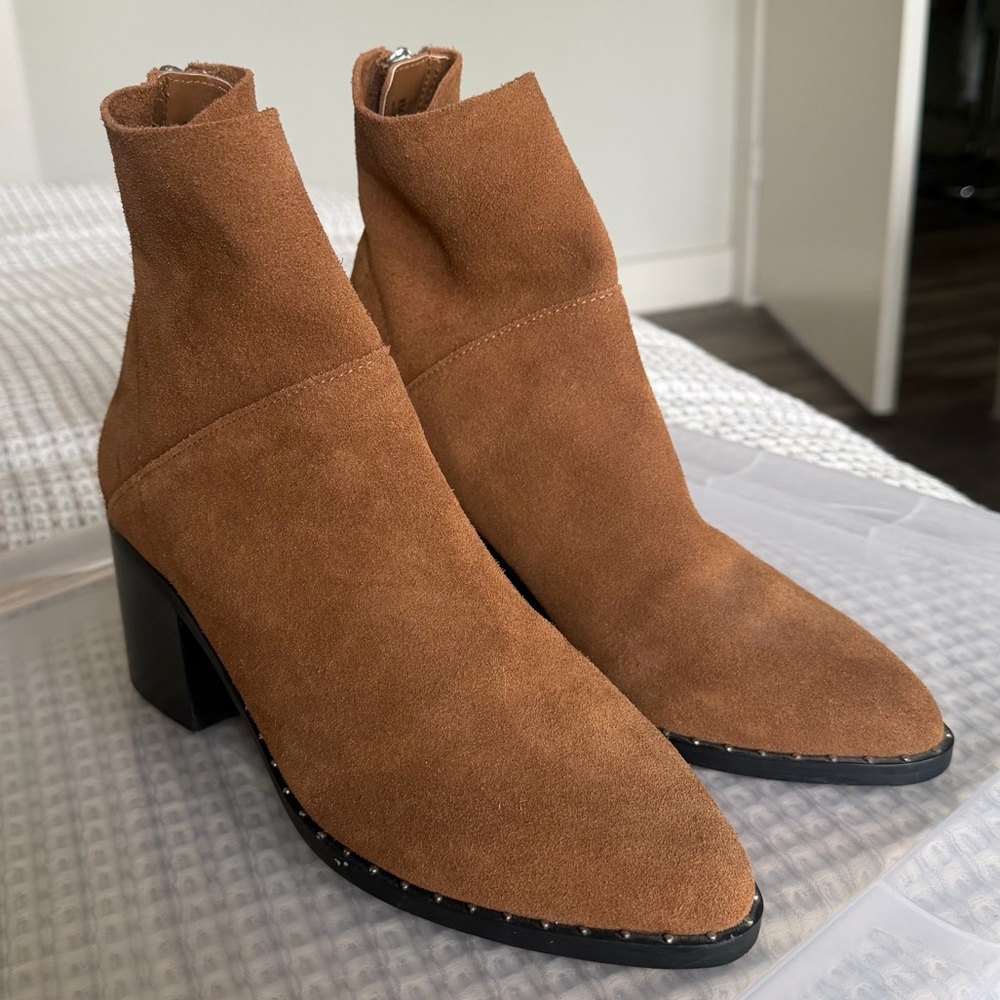 Tan Suede Leather Ankle Boot with Studs